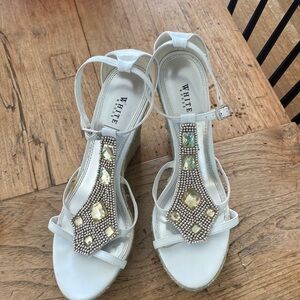 White House Black Market Rhinestone Wedge Heels – White – Size 9.5